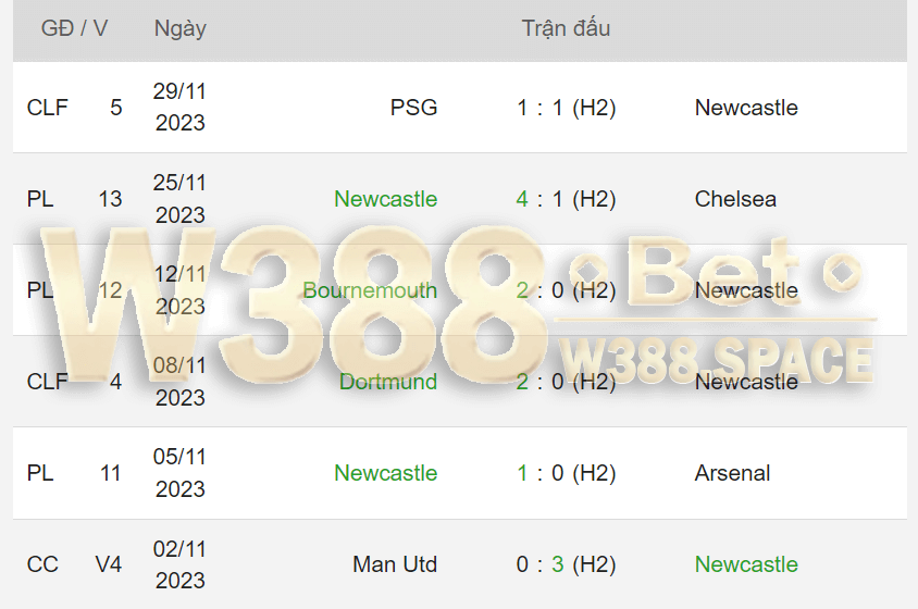 Phong độ thi đấu của Newcastle United